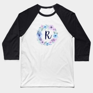 Floral Monogram R Icy Winter Blossoms Baseball T-Shirt